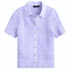 J.Crew Smocked Ruched Shirt Womens Medium Light Blue Smocked Button Down Polo